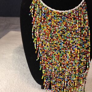 Colorful Beaded Fringe Necklace